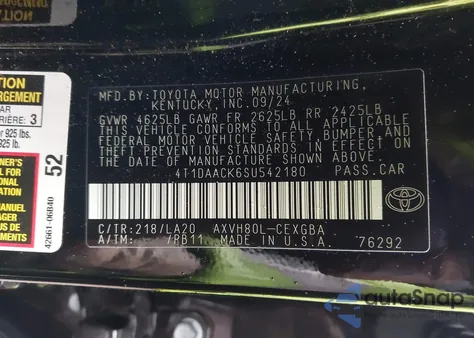 2025 Toyota Camry Xle z USA, uszkodzony, nr VIN 4T1DAACK6SU542180